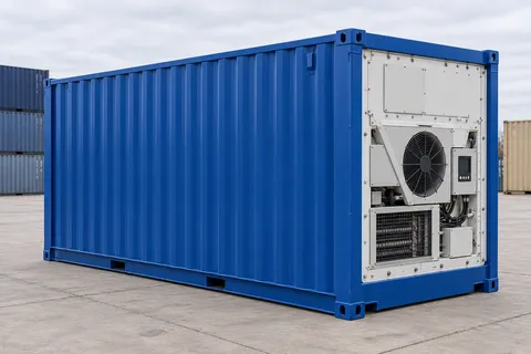 Container 20 pieds Frigorifique · Neuf · premier voyage · Bleu. Visuel pour cette configuration. Le fournisseur confirmera l’exemplaire, son état réel et ses équipements.